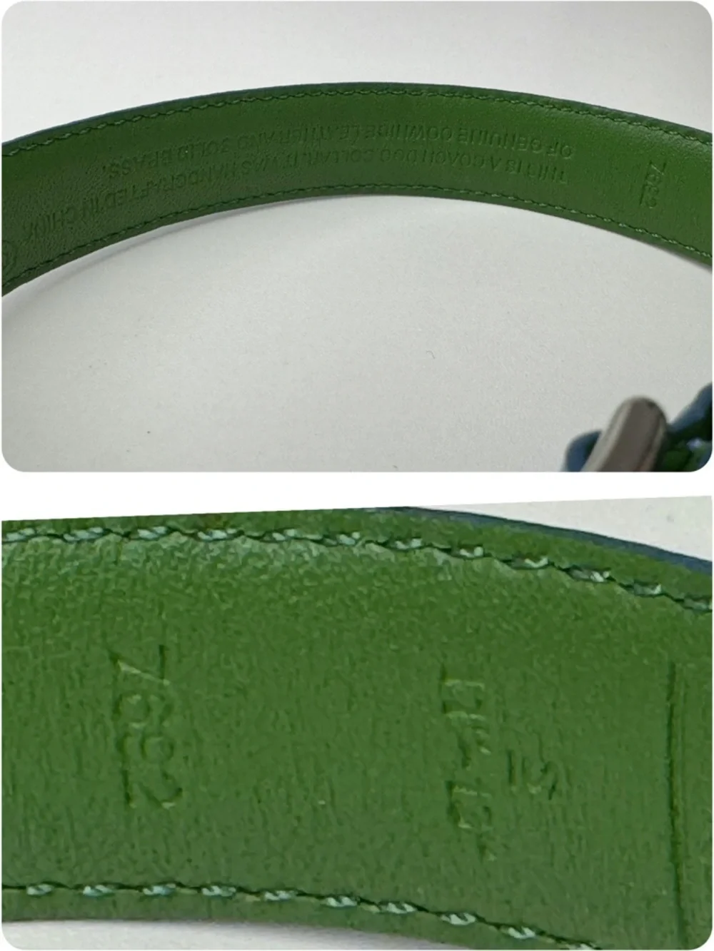 Coach Green Blue  Leather Vintage Y2 K ID Tag Size S Small 11-13” Dog Collar